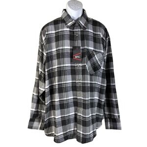 BTC Flannel Shirt Mens 2XL Gray Black Plaid Long Sleeve Button Down B-2260 NEW